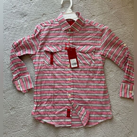 NWat Elie Baleh cotton striped button down top shirt for boys slim fit sz7 - Picture 1 of 5